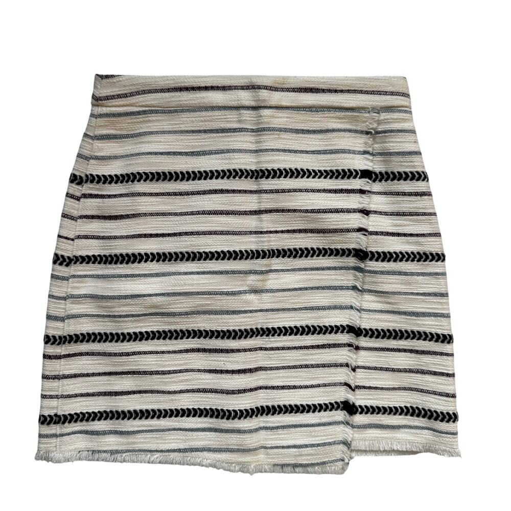 Ann Taylor LOFT Faux Wrap Mini Skirt 0 Cream Striped Euro Summer Vacation Resort - Picture 6 of 16